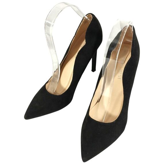NWOT-1 SHOW! NINE WEST! TYLA BLACK GENUINE SUEDE LEATHER SHELL CUT HEELS! SZ 7M - Picture 1 of 8